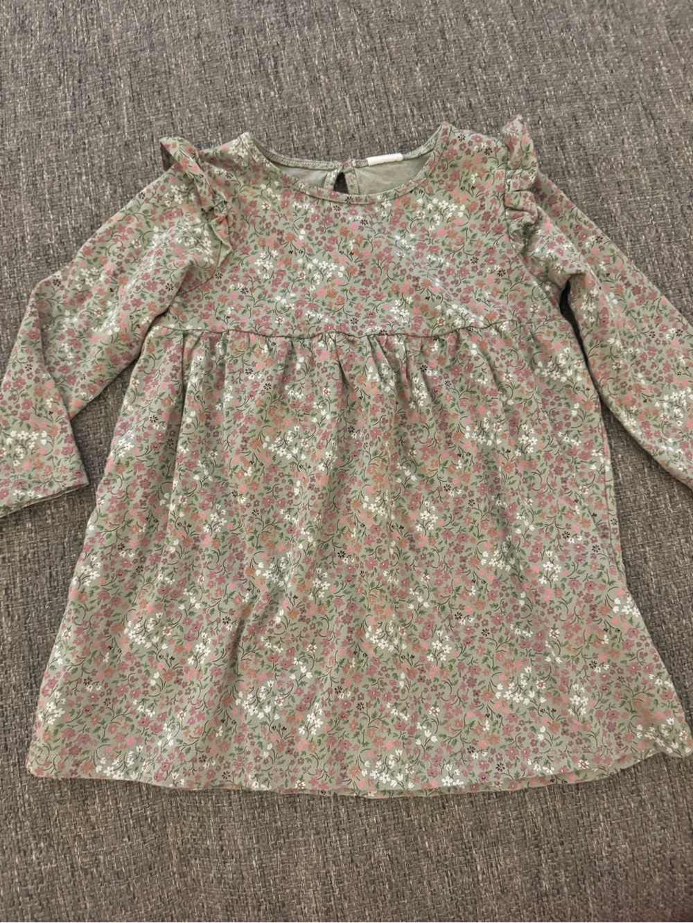 H&M Sage Green Ditsy Floral Ruffle Long Sleeve Dress 18M